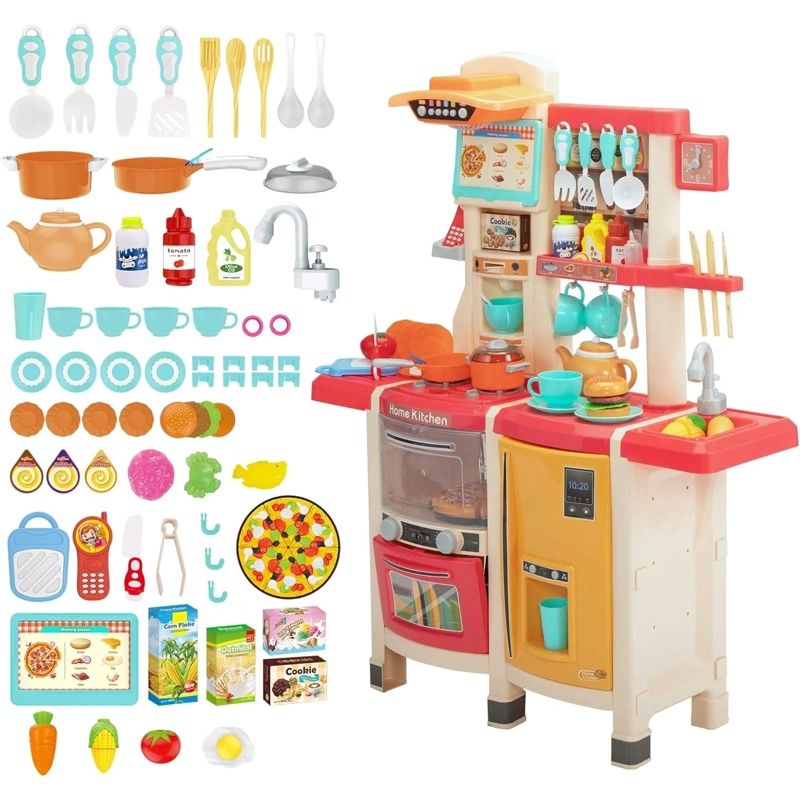 JUGUETE SET DE COCINA CON VAPOR LUZ Y SONIDO 65 PCS ROSADO - 3