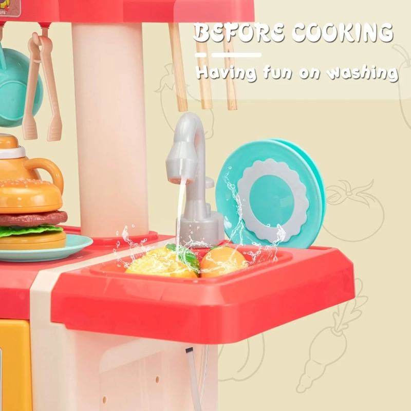 JUGUETE SET DE COCINA CON VAPOR LUZ Y SONIDO 65 PCS ROSADO - 5