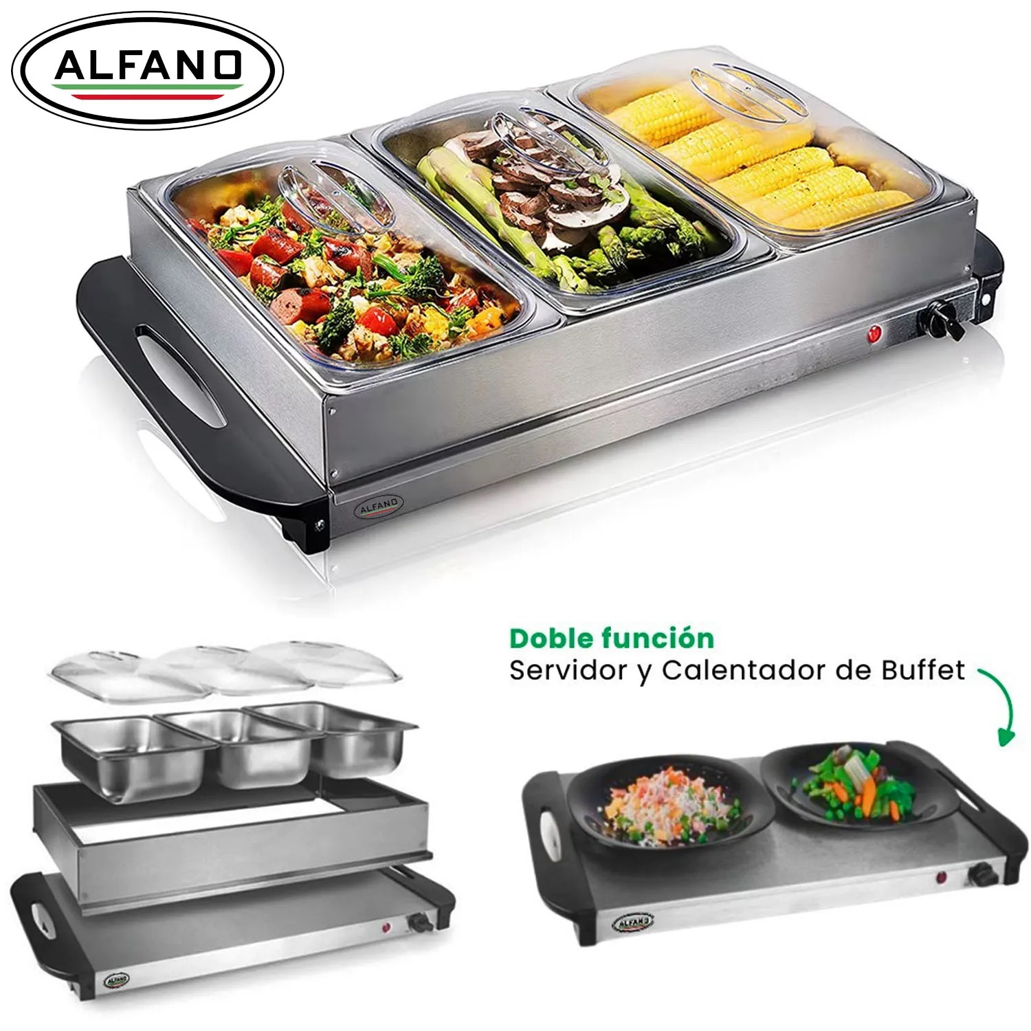SAMOVAR CALENTADOR Y SERVIDO BUFFET DE 3 DIVISIONES - 1