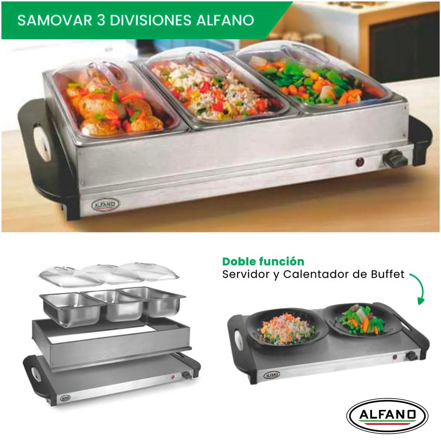 SAMOVAR CALENTADOR Y SERVIDO BUFFET DE 3 DIVISIONES - 5