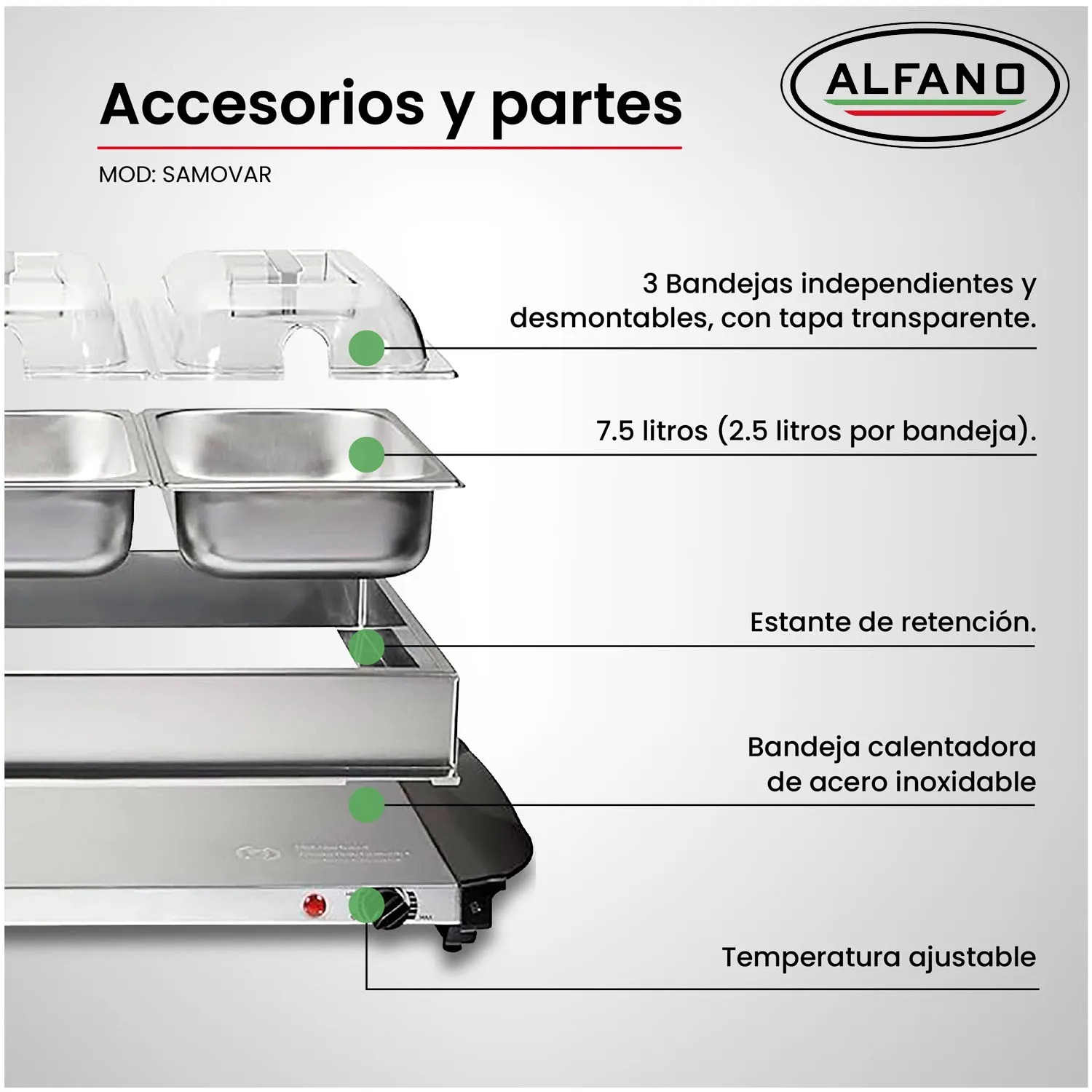 SAMOVAR CALENTADOR Y SERVIDO BUFFET DE 3 DIVISIONES - 6