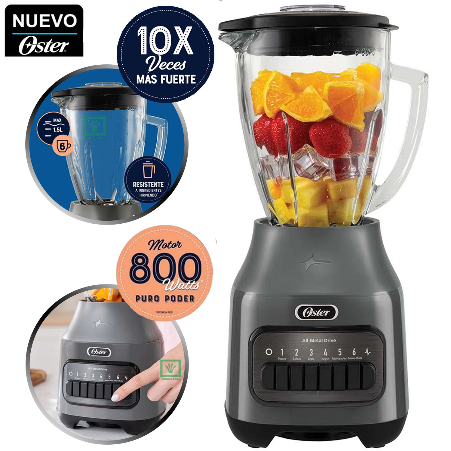 LICUADORA 1.5L OSTER CON 6 VELOCIDADES BLSTPEG GPB GRIS - 1