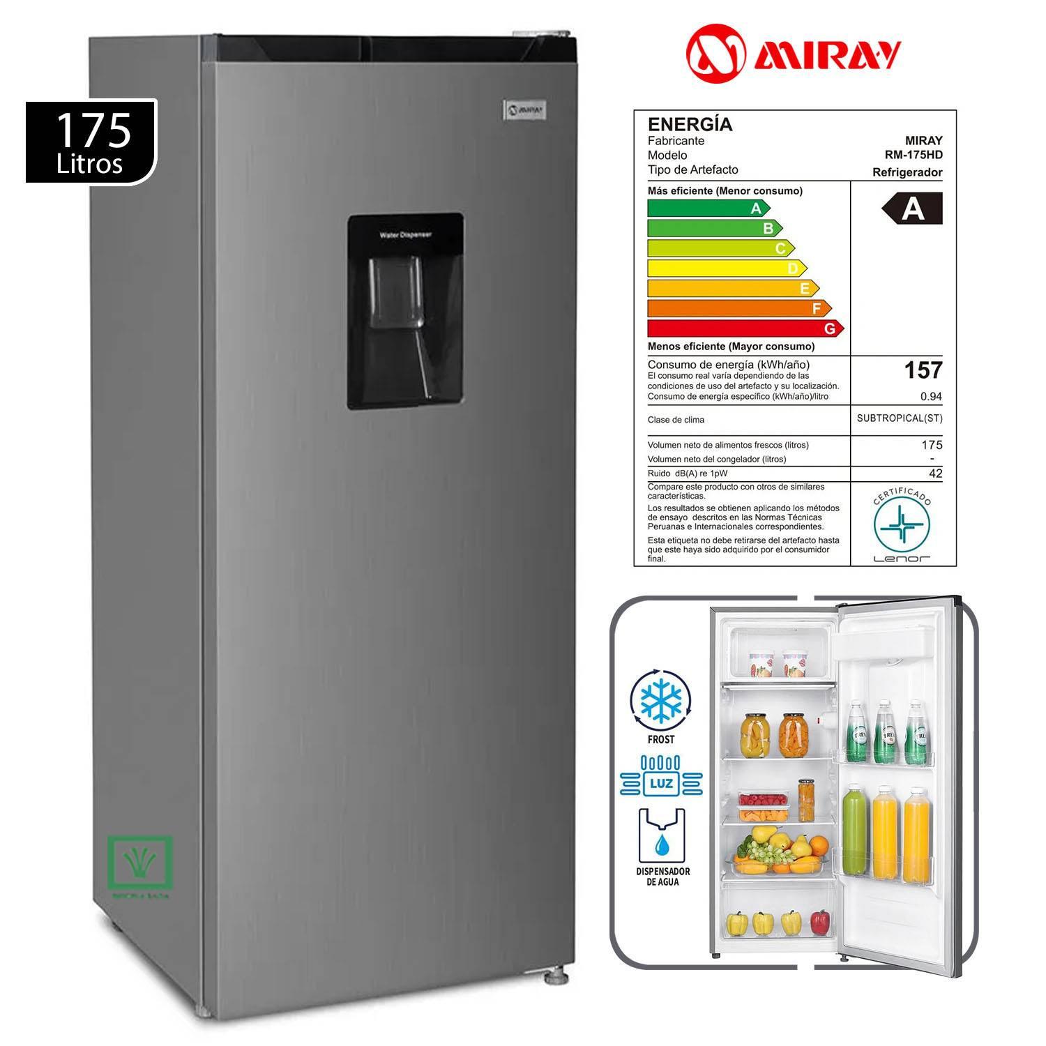 REFRIGERADORA MIRAY RM-175HD FROST 175L ACERO INOXIDABLE - 1