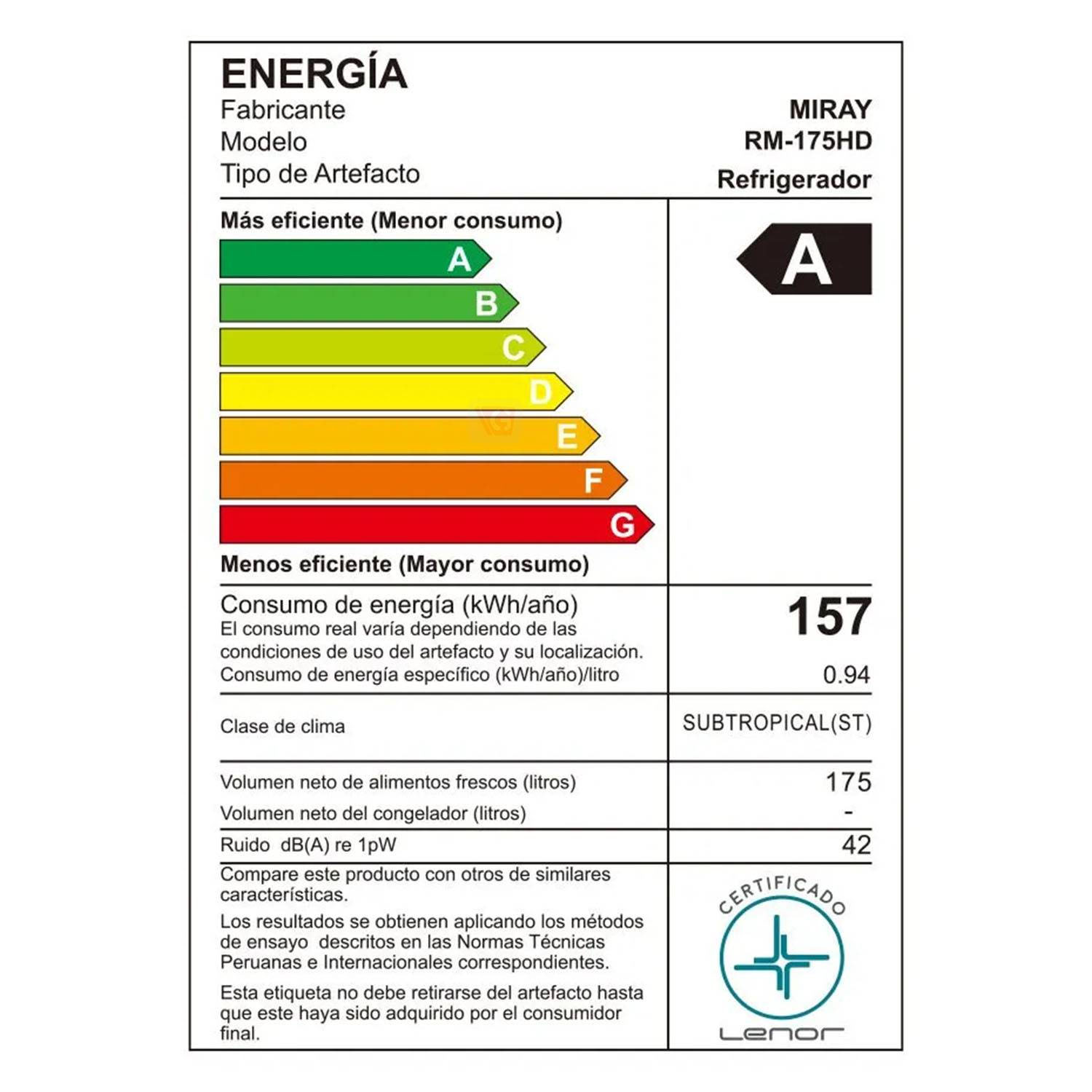 REFRIGERADORA MIRAY RM-175HD FROST 175L ACERO INOXIDABLE - 6