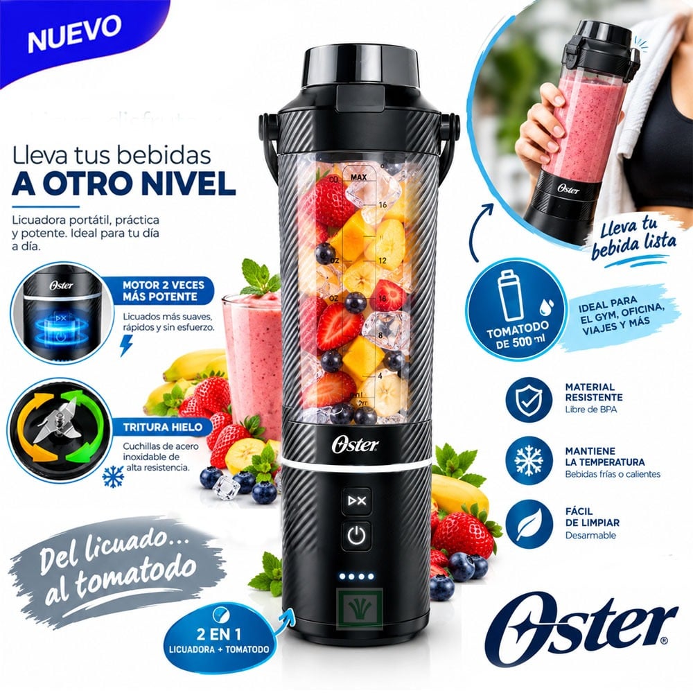 LICUADORA PORTÁTIL OSTER GOMAX, 590 ML , PARA SMOOTHIES, NEGRO, BLSTGFP-B20 - 1