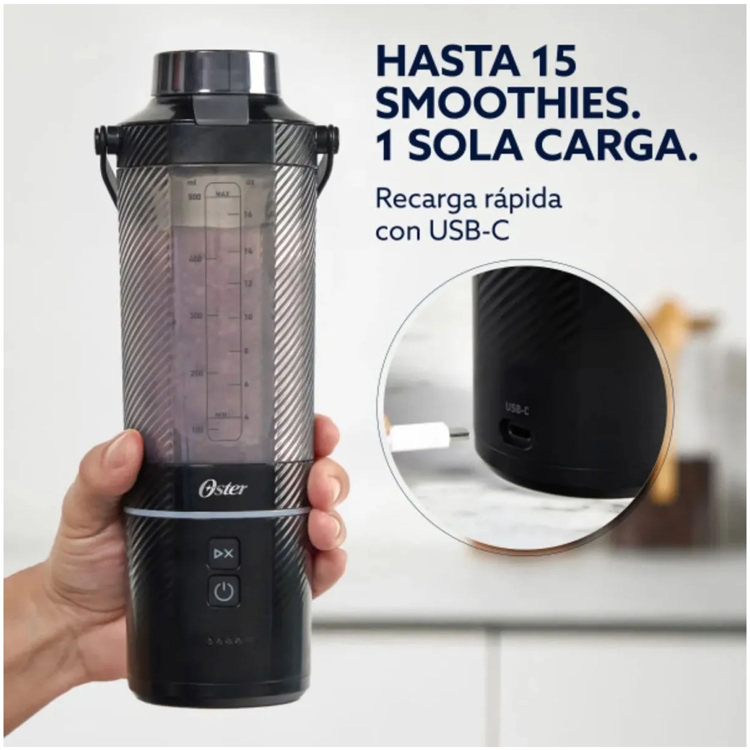 LICUADORA PORTÁTIL OSTER GOMAX, 590 ML , PARA SMOOTHIES, NEGRO, BLSTGFP-B20 - 3