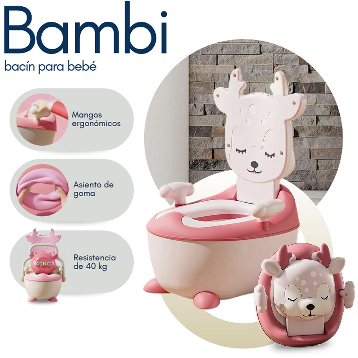 BACIN PARA BEBÉ «BAMBI» DE LUJO ROSADO - 1