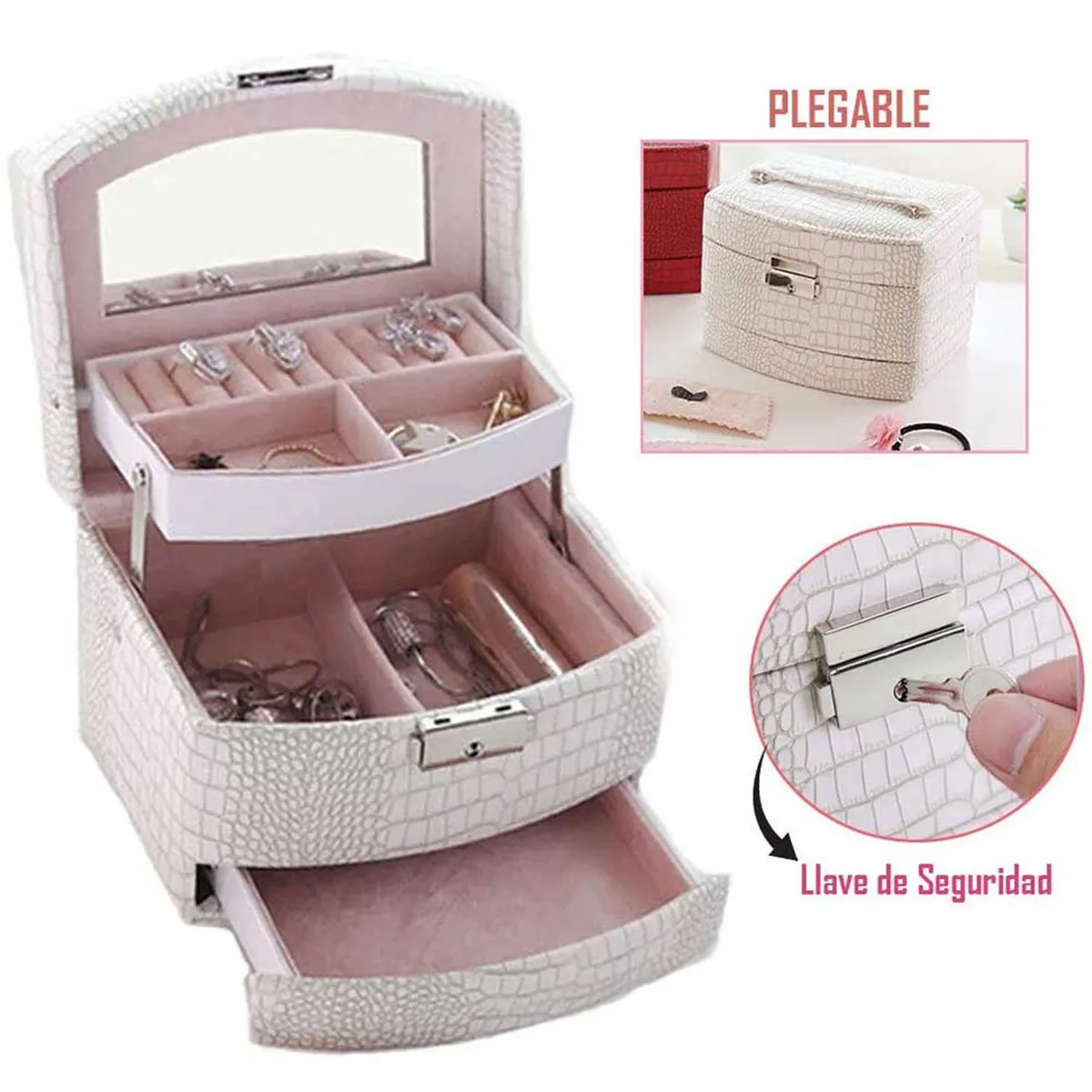 ORGANIZADOR DE JOYAS 3 NIVELES PEQUEÑO CON LLAVE - 1