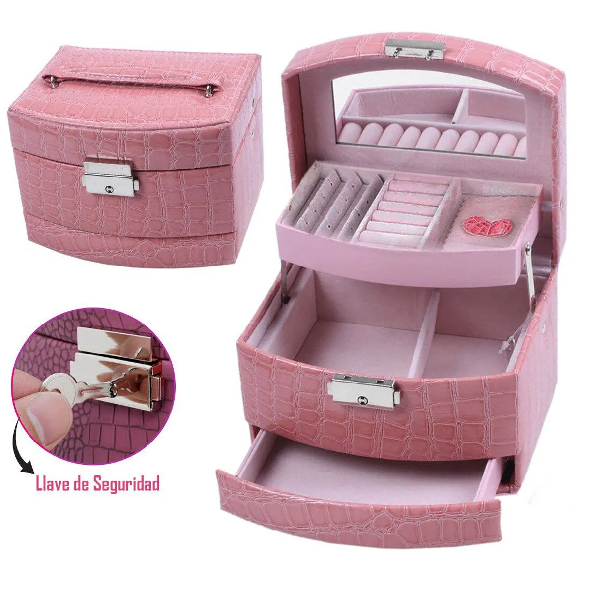 ORGANIZADOR DE JOYAS 3 NIVELES GRANDE CON LLAVE - 1