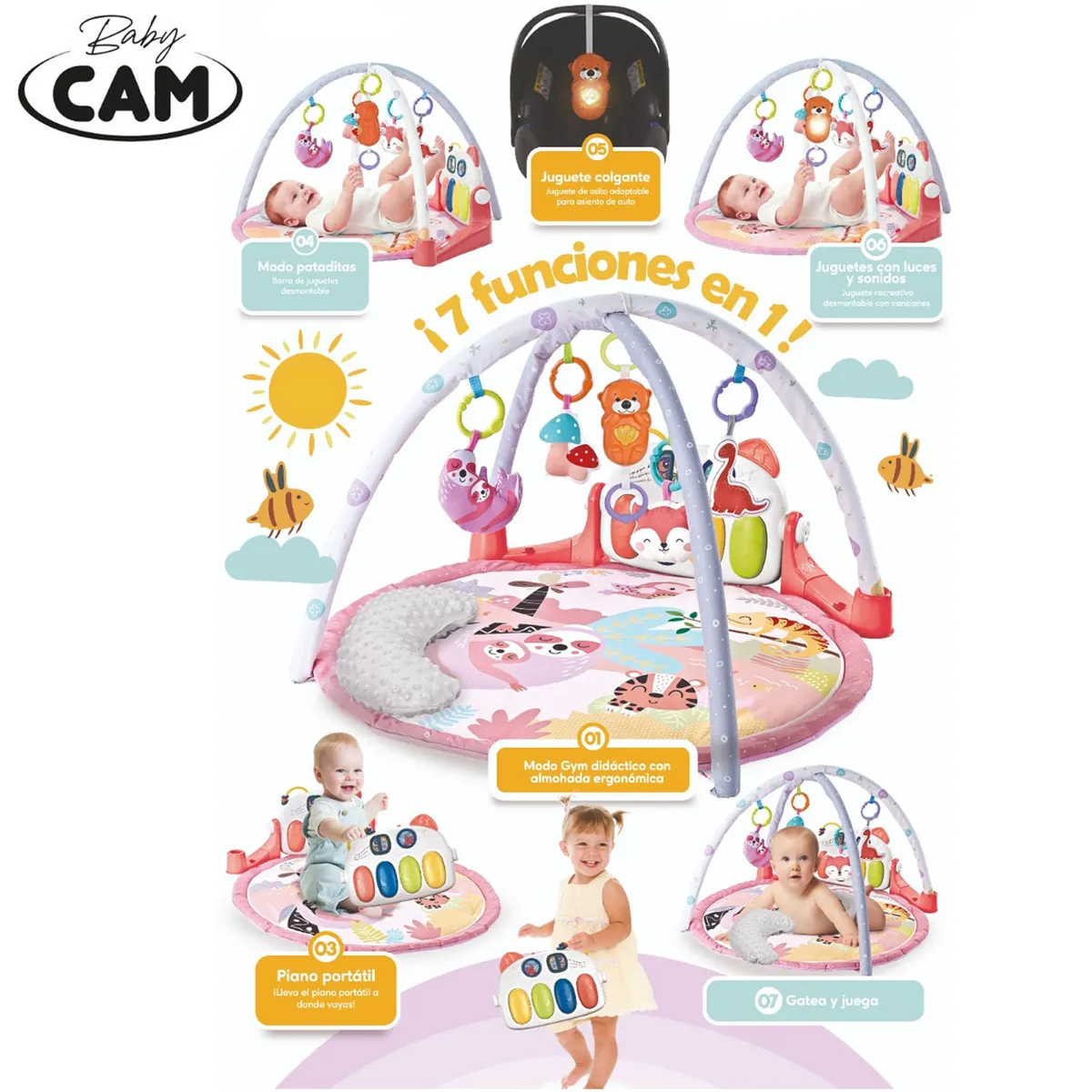 GIMNASIO PIANO MUSICAL BABY CAM 7 EN 1 PINK - 4