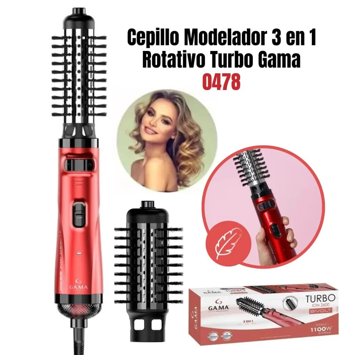 CEPILLO MODELADOR GAMA 3 EN 1 ROTATIVO TURBO -ROJO - 1