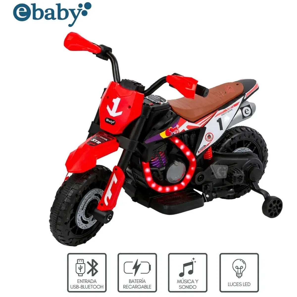 MOTOCICLETA A BATERÍA MUSICAL Y LUCES EBABY COD.349 ROJO - 3