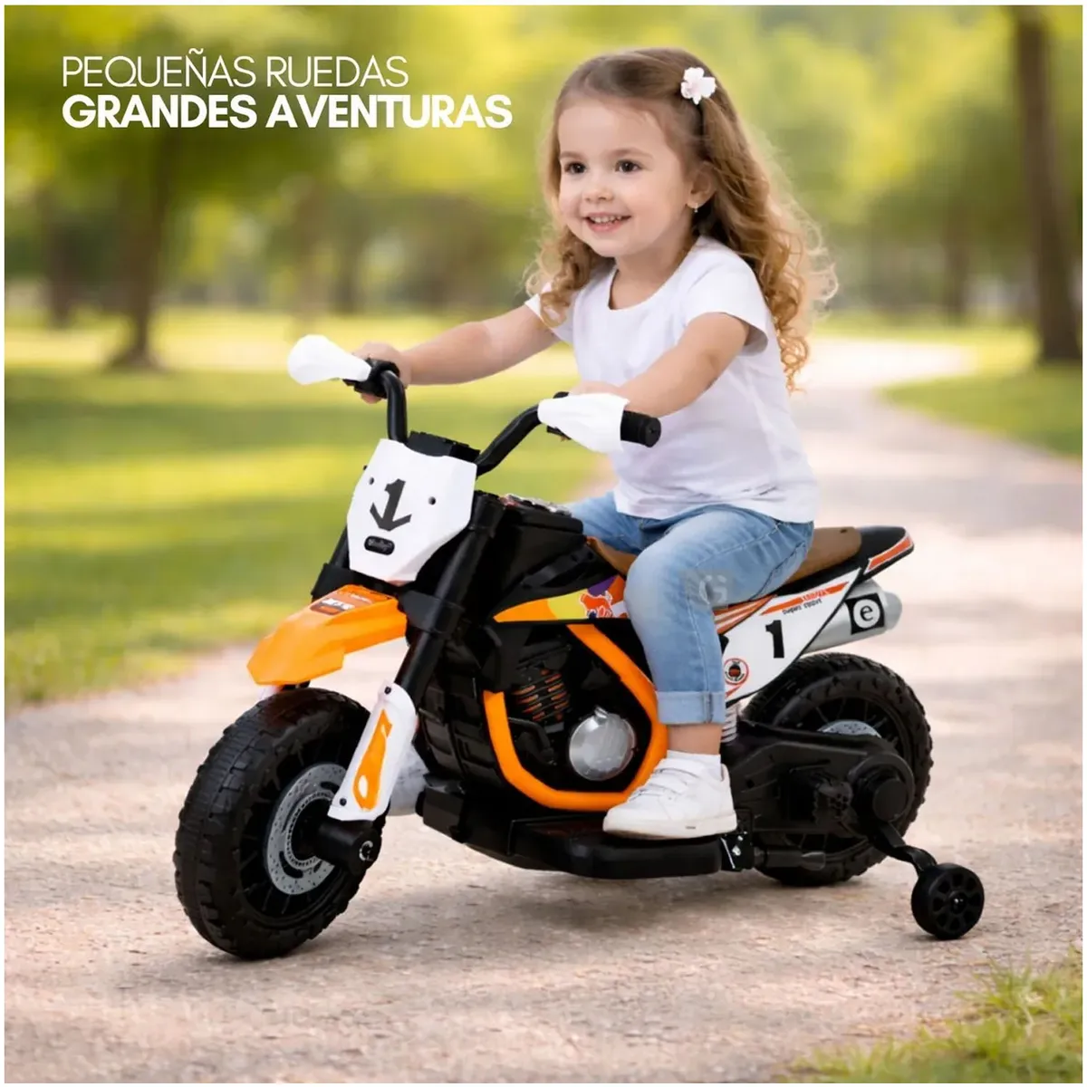 MOTOCICLETA A BATERÍA RECARGABLE MUSICAL Y LUCES EBABY COD.349 NARANJA - 4