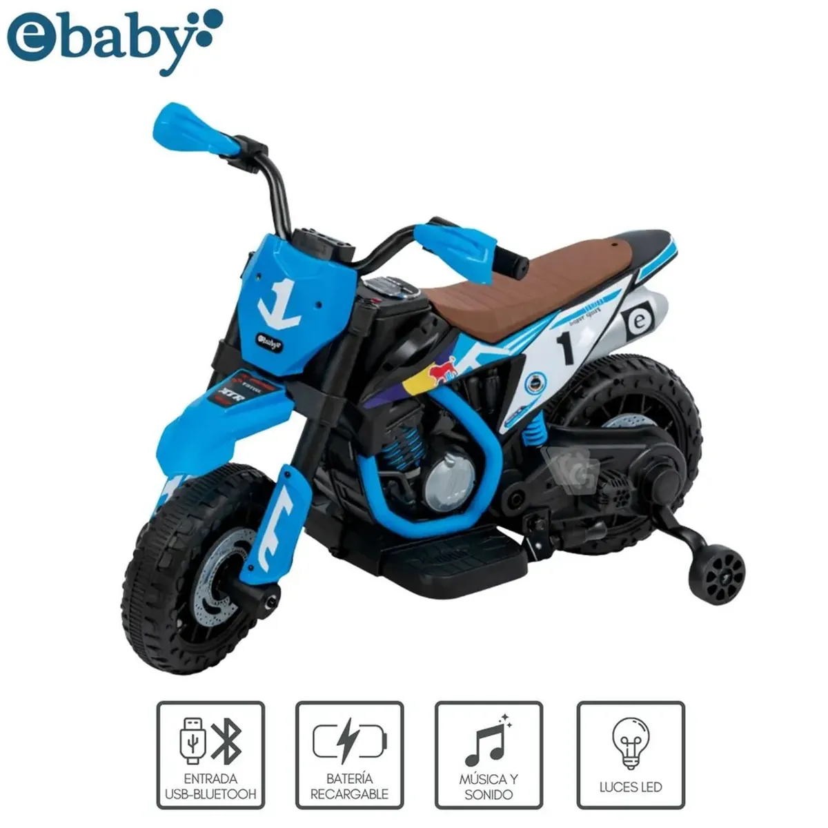 MOTOCICLETA A BATERÍA MUSICAL Y LUCES EBABY COD.349 AZUL - 3