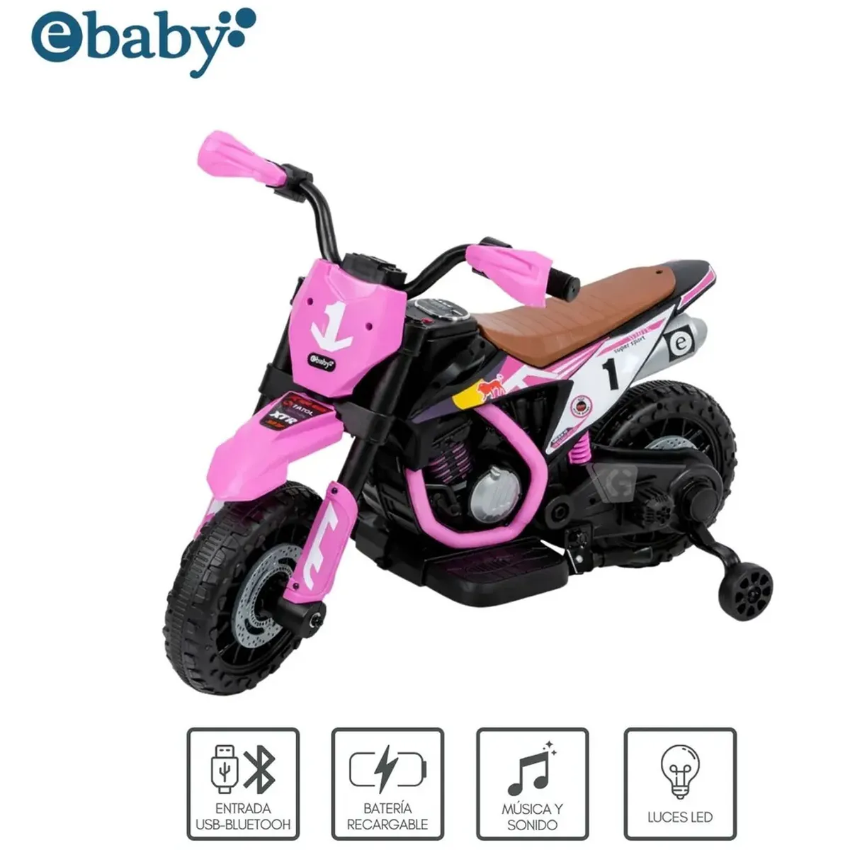 MOTOCICLETA A BATERÍA MUSICAL Y LUCES EBABY COD.349 ROSADO - 3