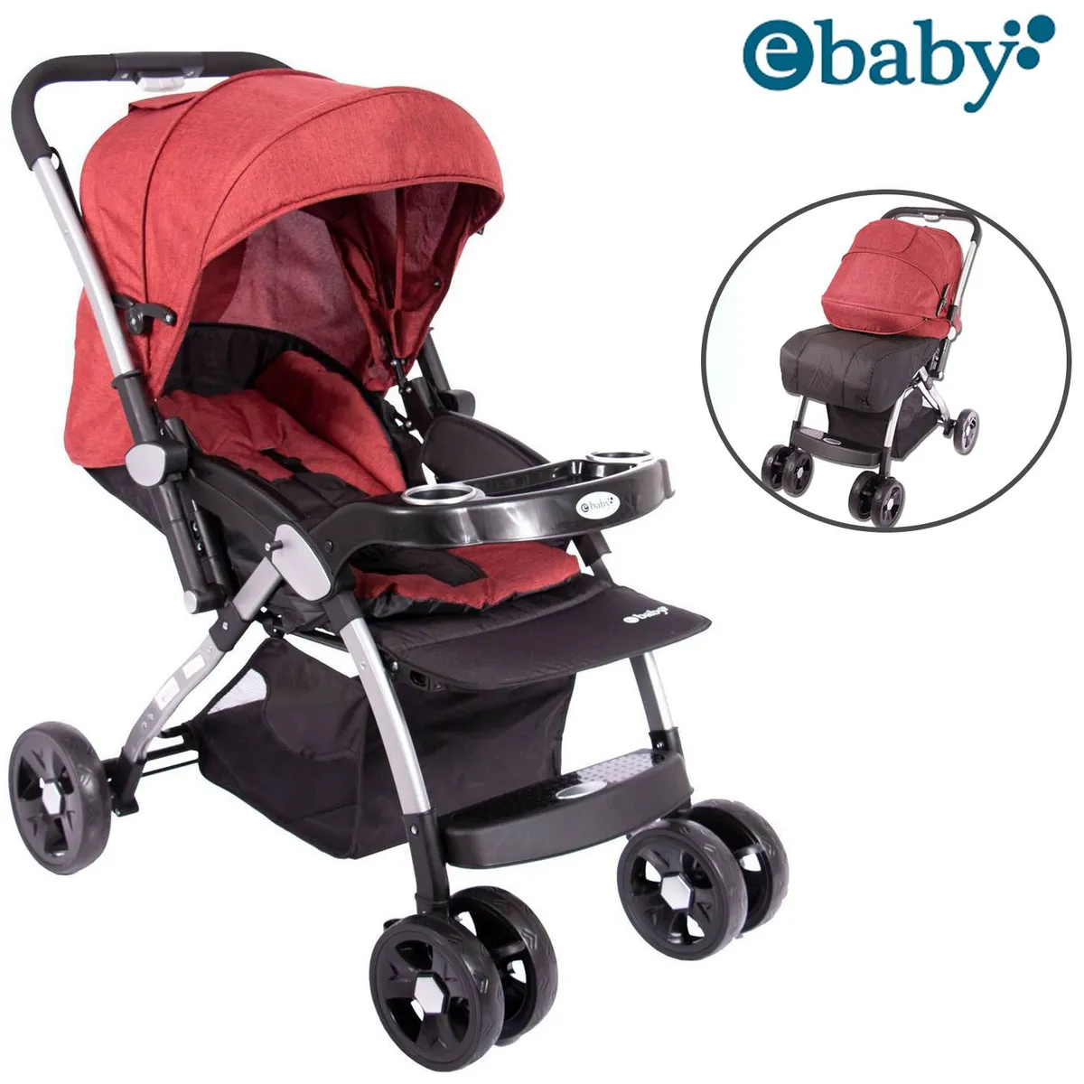 COCHE DE PASEO EBABY KUPER MANGO REVERSIBLE ROJO - 1