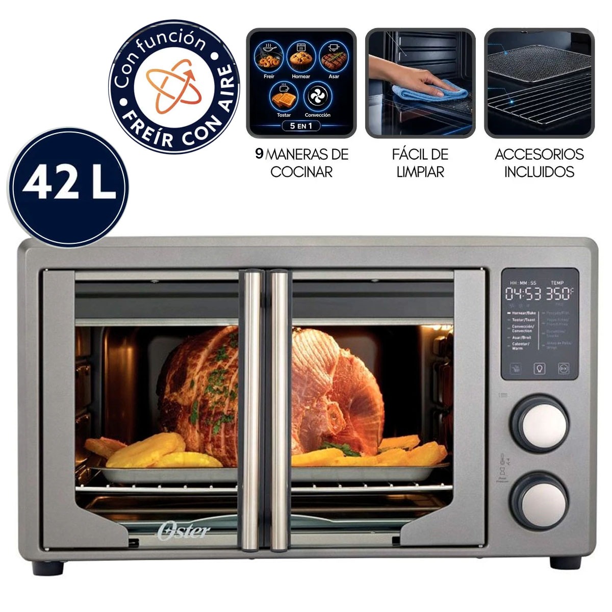 HORNO CON FREIDORA DE AIRE DIGITAL OSTER® DE 42 LITROS, PUERTAS FRANCESAS, TSSTTV42FDDAFNS - 1