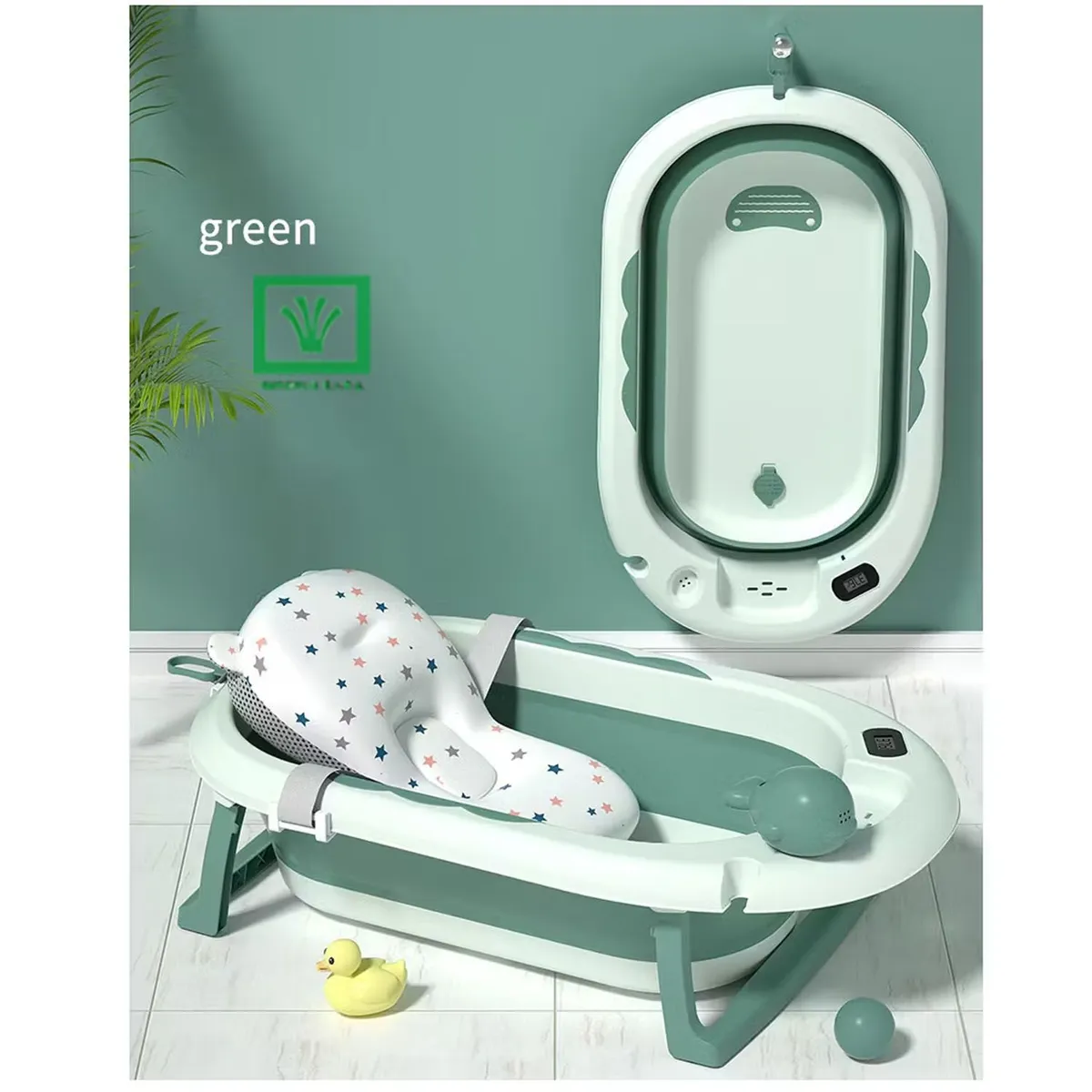 BAÑERA TINA DE BAÑO PLEGABLE BALLENITA CON TERMÓMETRO VERDE - 7