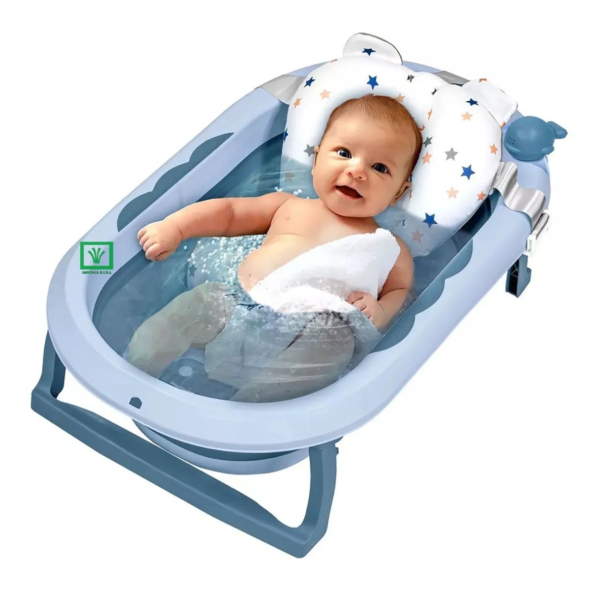 BAÑERA TINA DE BAÑO PLEGABLE BALLENITA CON TERMÓMETRO AZUL - 2