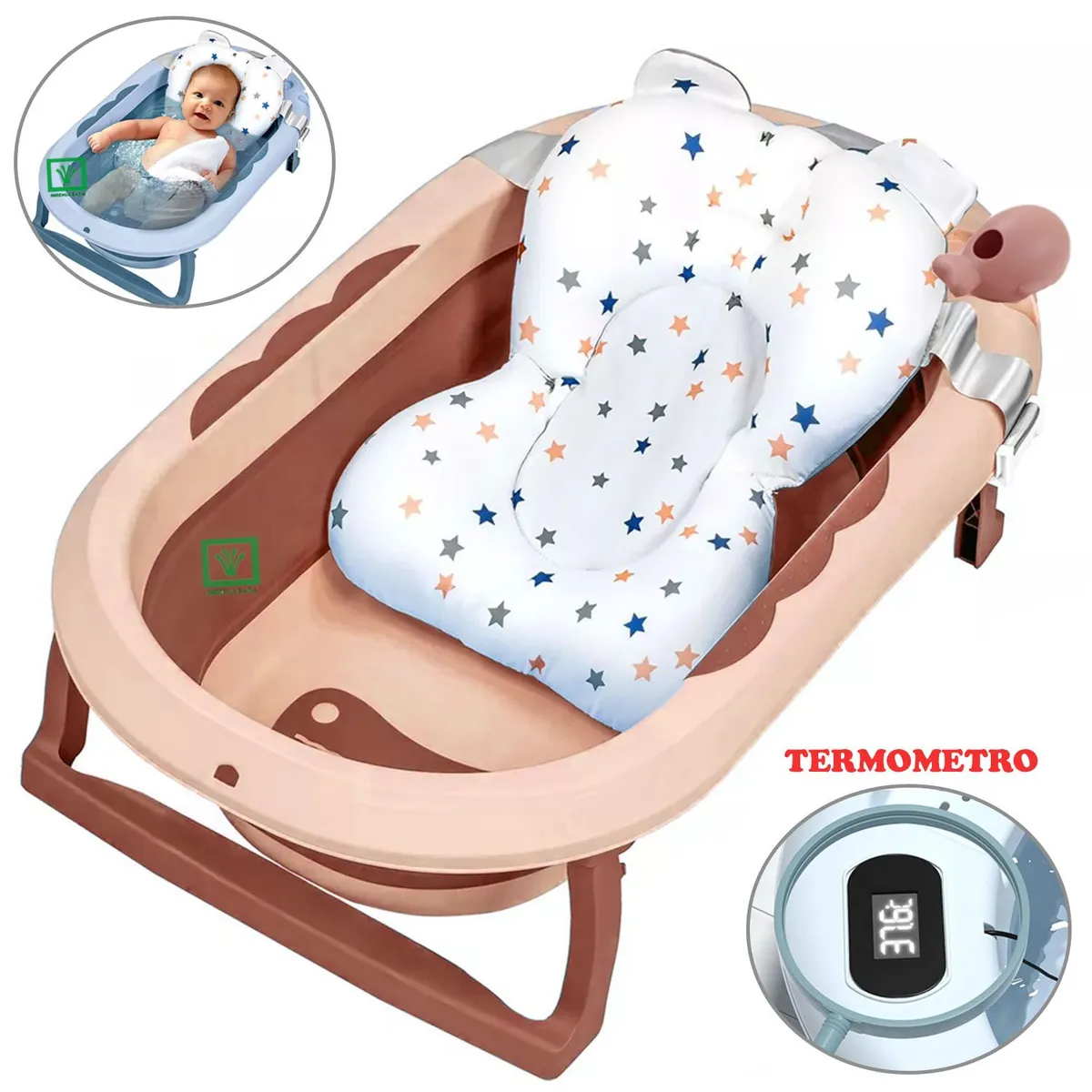 BAÑERA TINA DE BAÑO PLEGABLE BALLENITA CON TERMÓMETRO ROSADO - 1