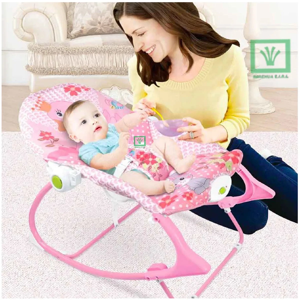 MECEDORA PARA BEBES MUSICAL Y VIBRADOR CISNE ROSADO - 2