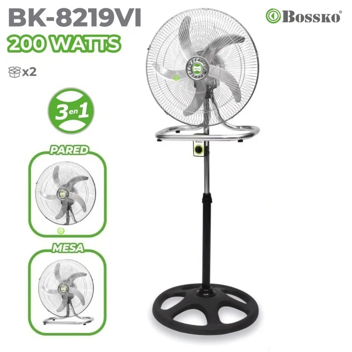 COMBO VENTILADOR PEDESTAL BOSSKO 3EN1 DE 18″ 200W BK-8219VI - 2