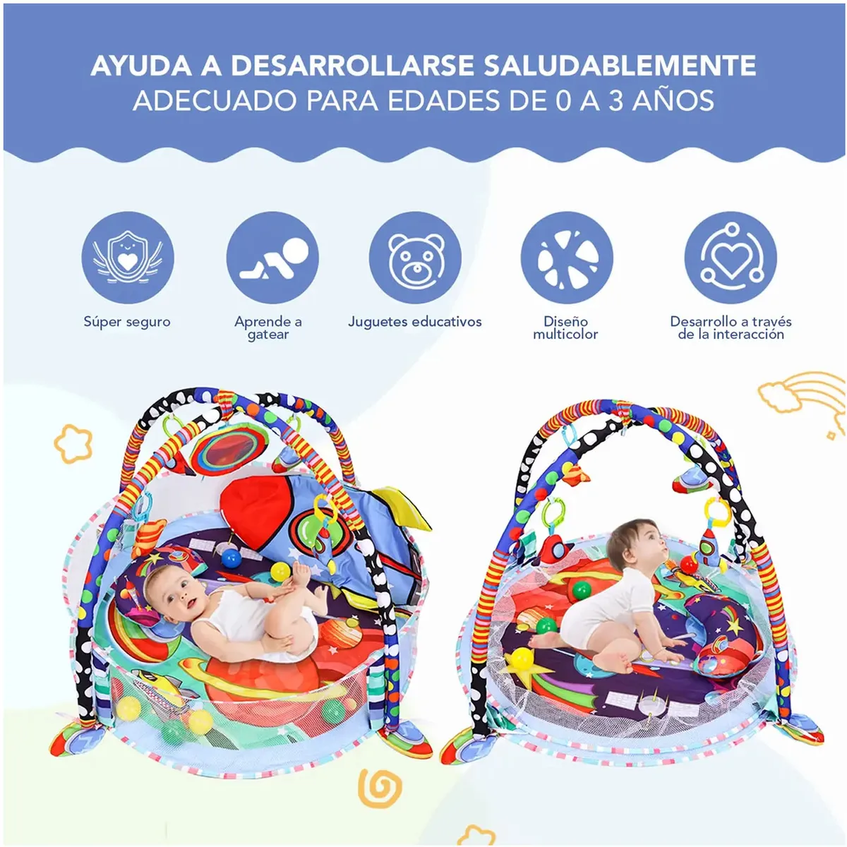 GIMNASIO 3 EN 1 PARA BEBÉS COHETE ESPACIAL CON PELOTAS - 4