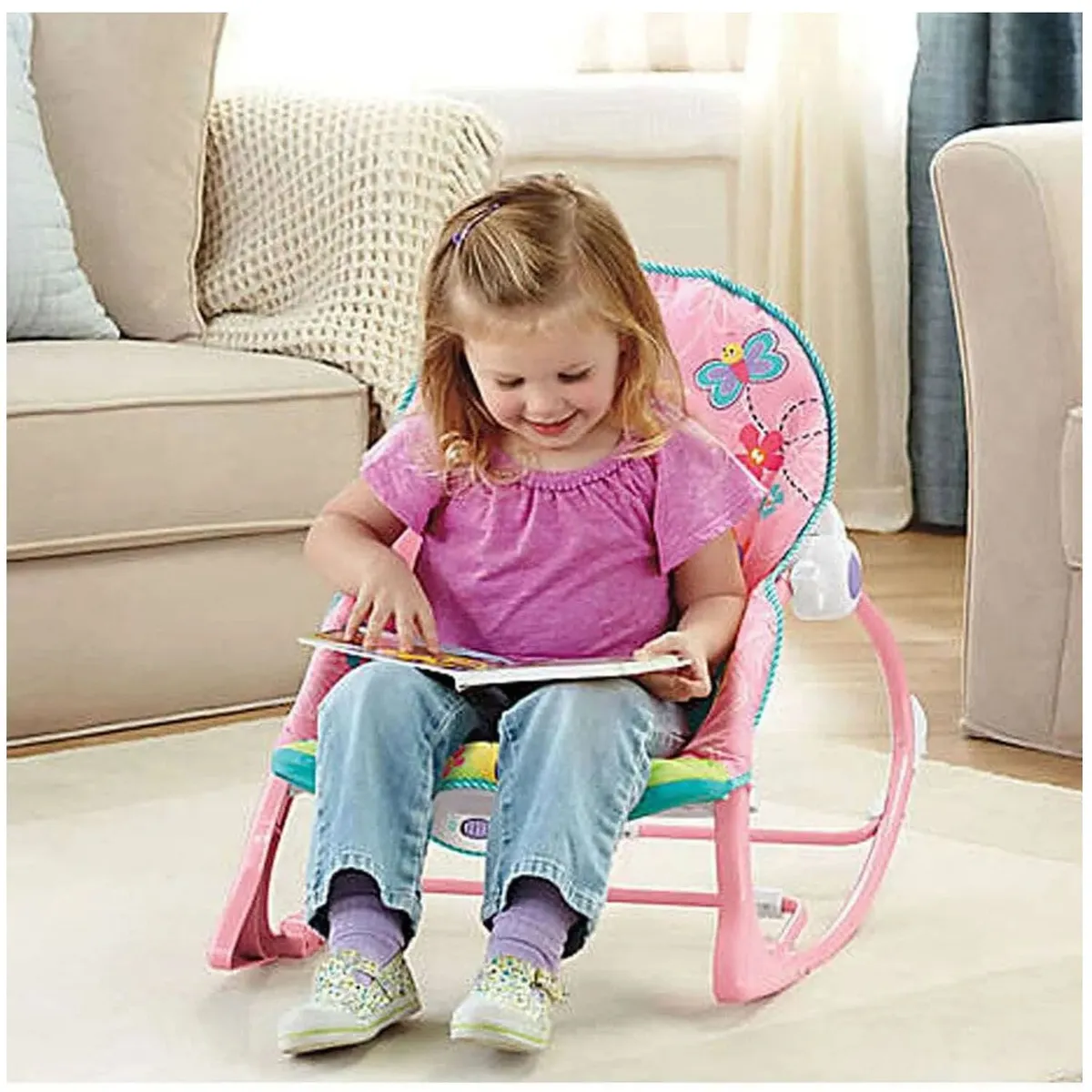 SILLA MECEDORA VIBRADORA MUSICAL MONKEY PINK - 5