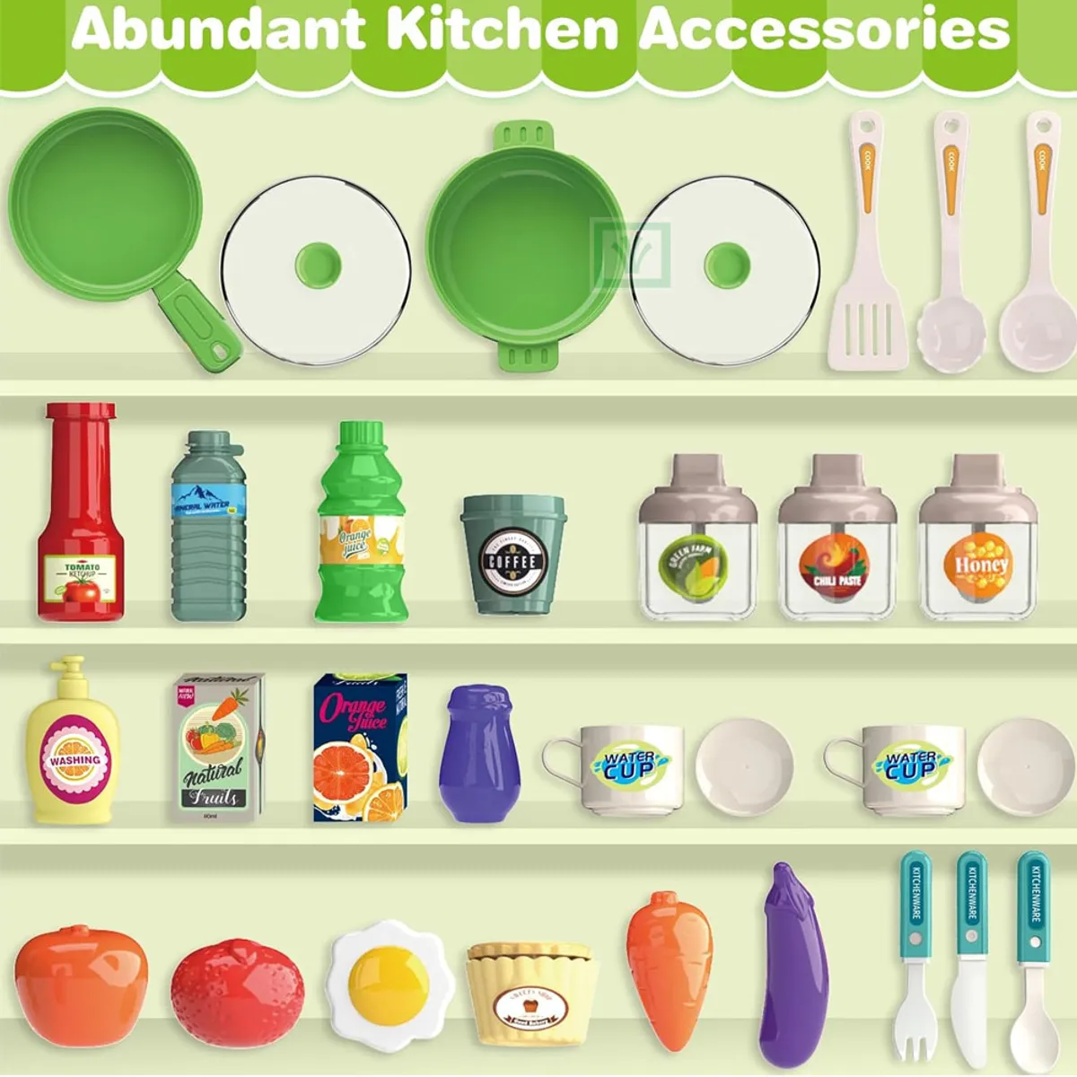 JUGUETE COCINA INTERACTIVA VERDE 53 PIEZAS CON SONIDOS LUCES Y AGUA - 3