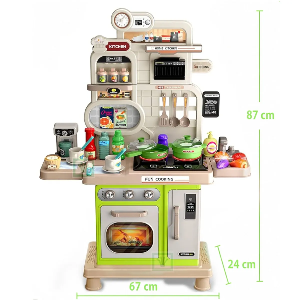JUGUETE COCINA INTERACTIVA VERDE 53 PIEZAS CON SONIDOS LUCES Y AGUA - 6