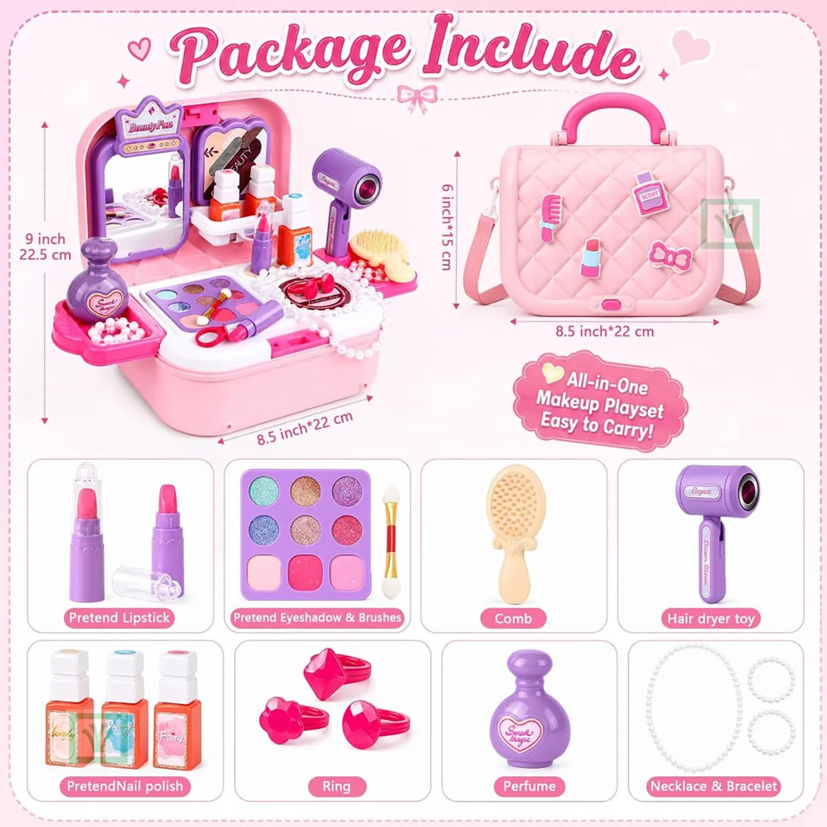 JUGUETE MALETIN TOCADOR DE MAQUILLAJE 2 EN 1 ROSADO 008-703A - 5