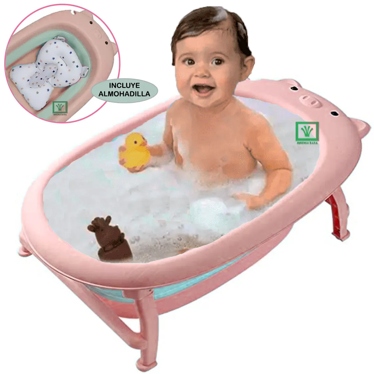BAÑERA TINA DE BAÑO PLEGABLE CHANCHITO ROSADO - 1