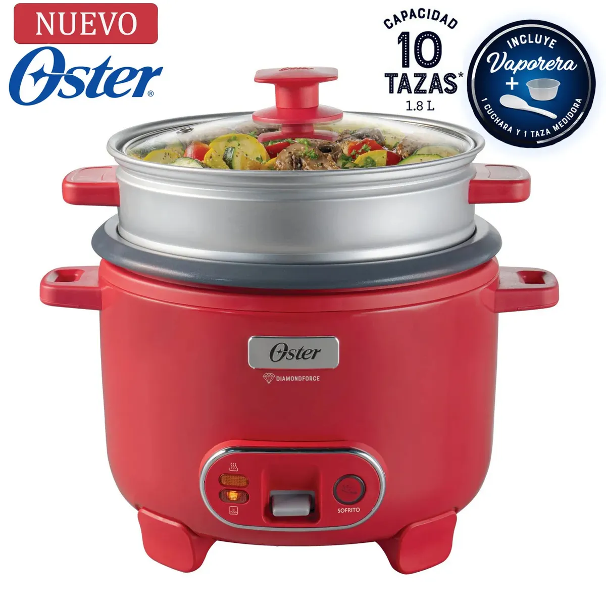 OLLA ARROCERA OSTER 1.8L 3 EN 1 FUNCIÓN DE SOFRITO VAPORERA ROJO CKSTRC10DFPNK - 1