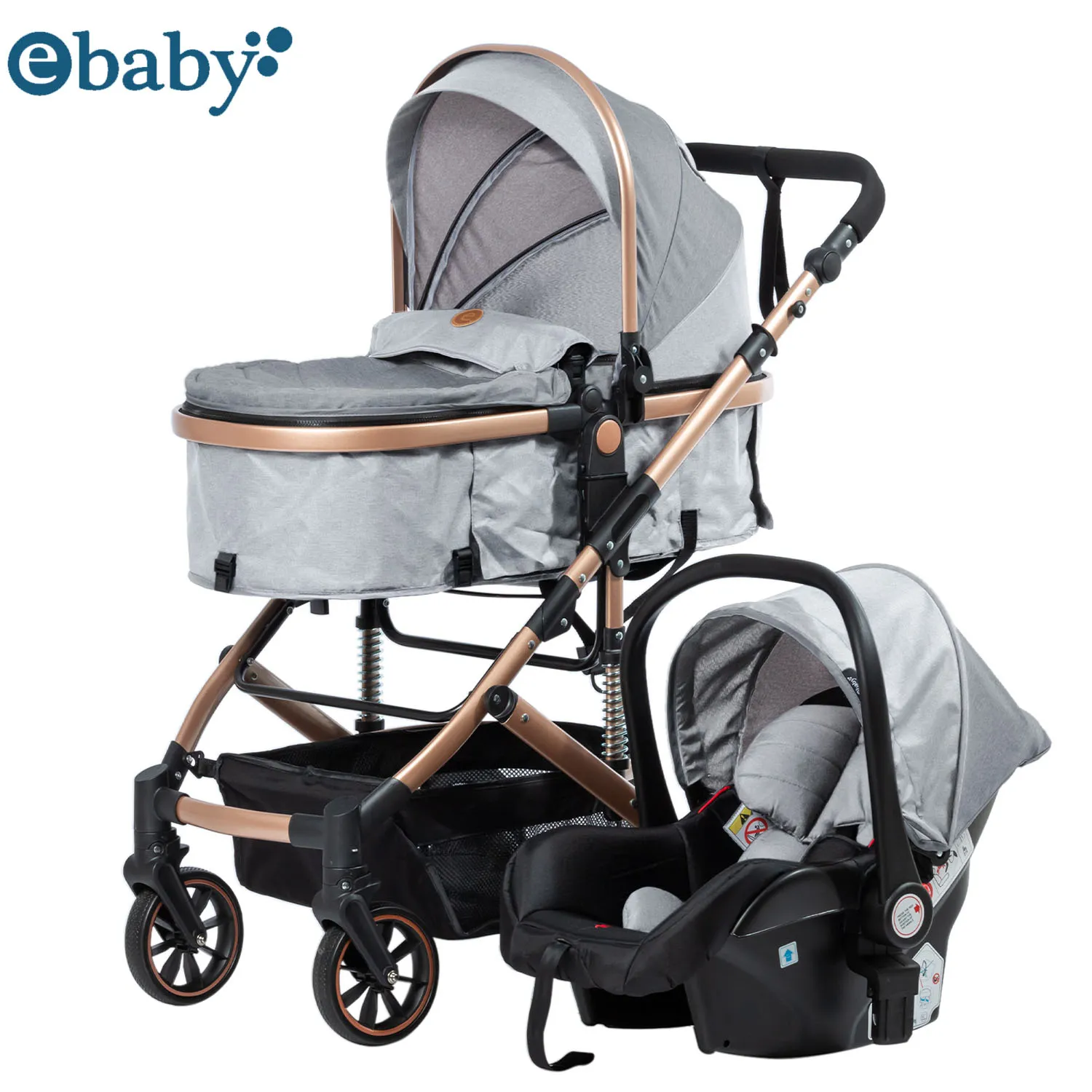 COCHE CUNA MOISÉS DE LUJO «COMFORT» CON PORTA BEBÉ GRIS - 2