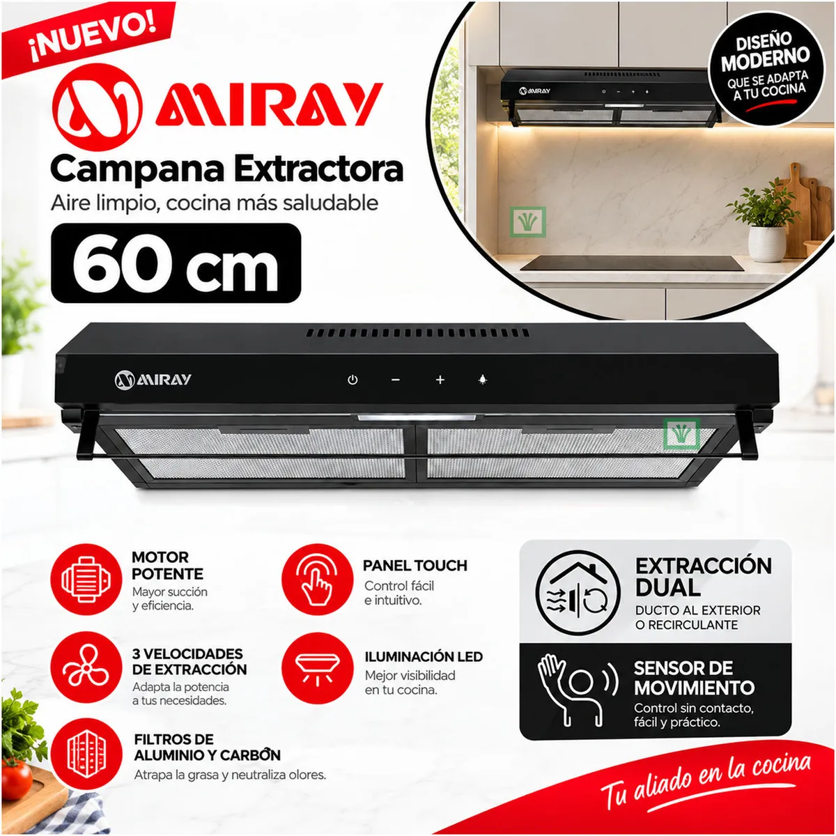 CAMPANA EXTRACTORA MIRAY CEM-605N 60 CM - 1
