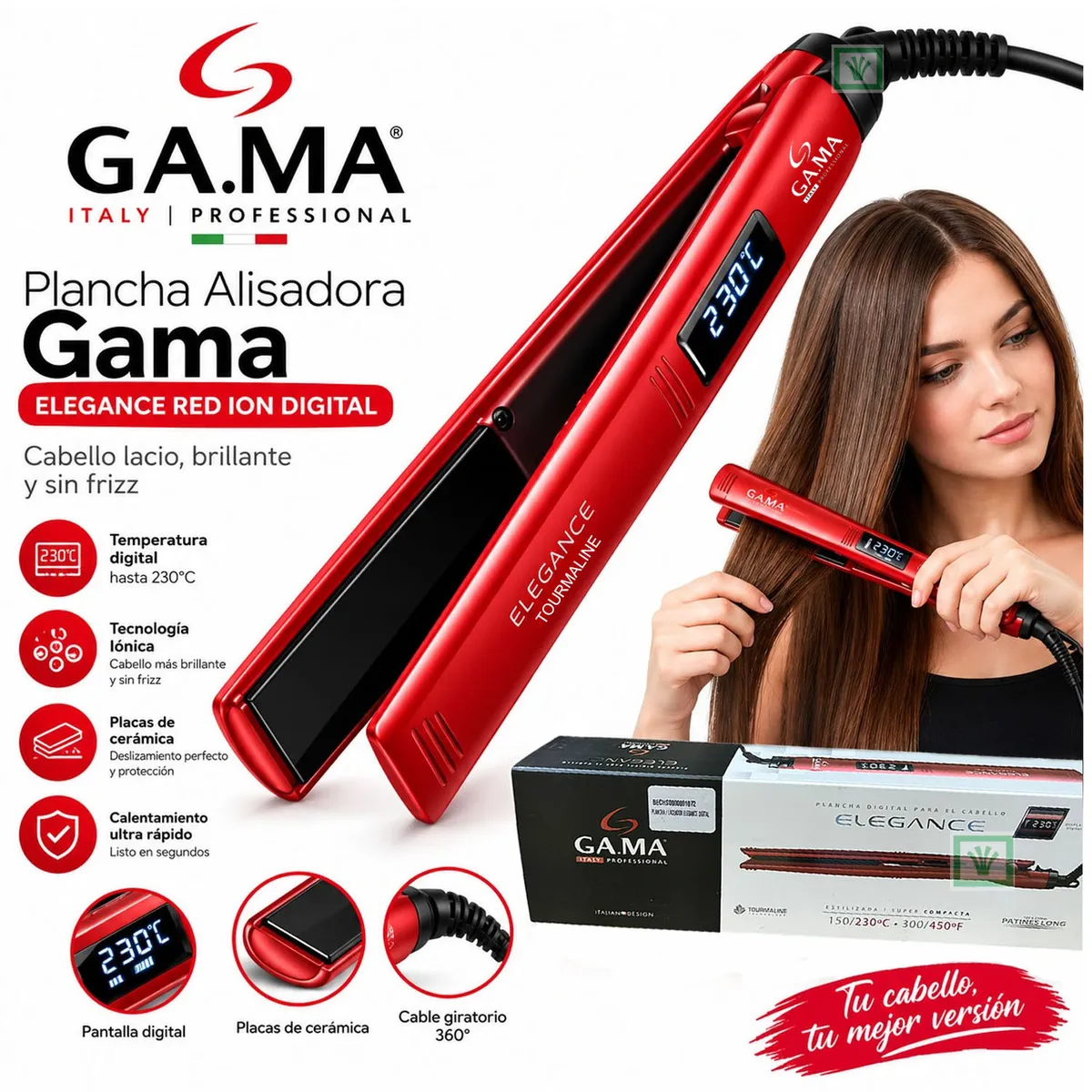Plancha Alisadora Gama Elegance Red Ion 230°C -Digital - 1