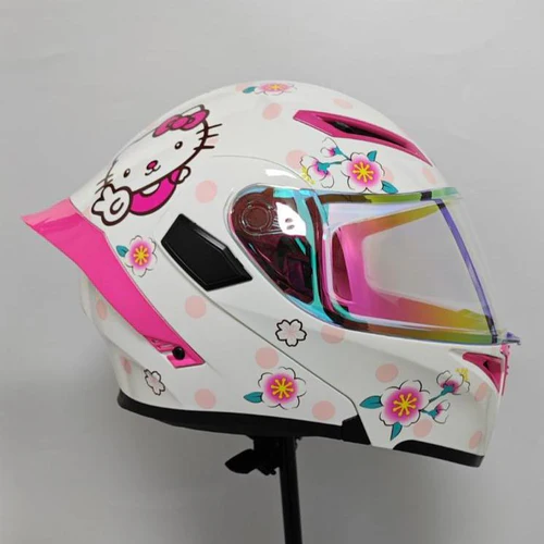 CASCO MOTO CES ABATIBLE HELLO KITTY EX SOMAN BLANCO CON ROSADO - TALLA S - 1