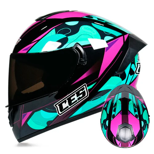 CASCO MOTO CES DOBLE VISOR CON ALERON CAMU VERDE - 1
