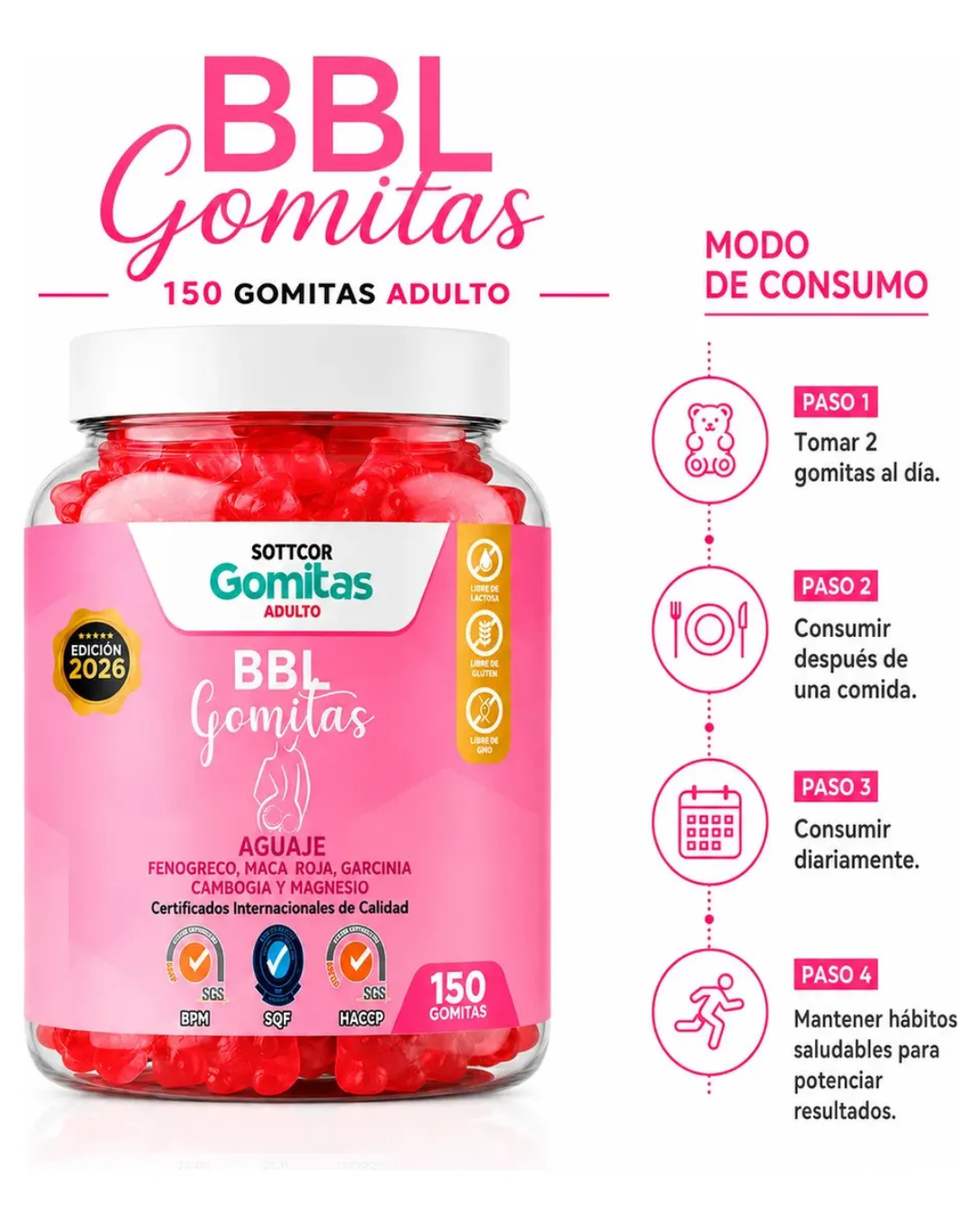 GOMITAS DE AGUAJE BBL ADULTOS SOTTCOR LABS 150 UNIDADES - 1