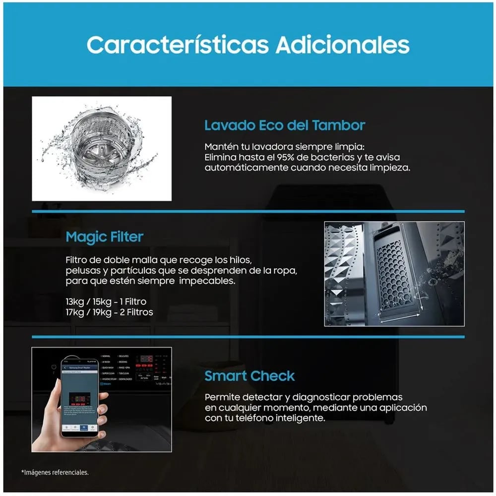 LAVADORA SAMSUNG 19KG ECOBUBBLE WA40F19E7CPE - GRIS GRAFITO - 6