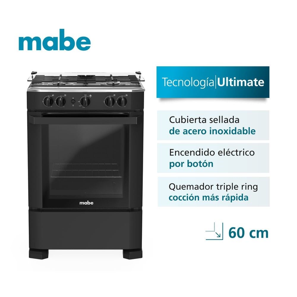 COCINA DE PIE A GAS 4 HORNILLAS CMP6040FN0 MABE NEGRO - 1