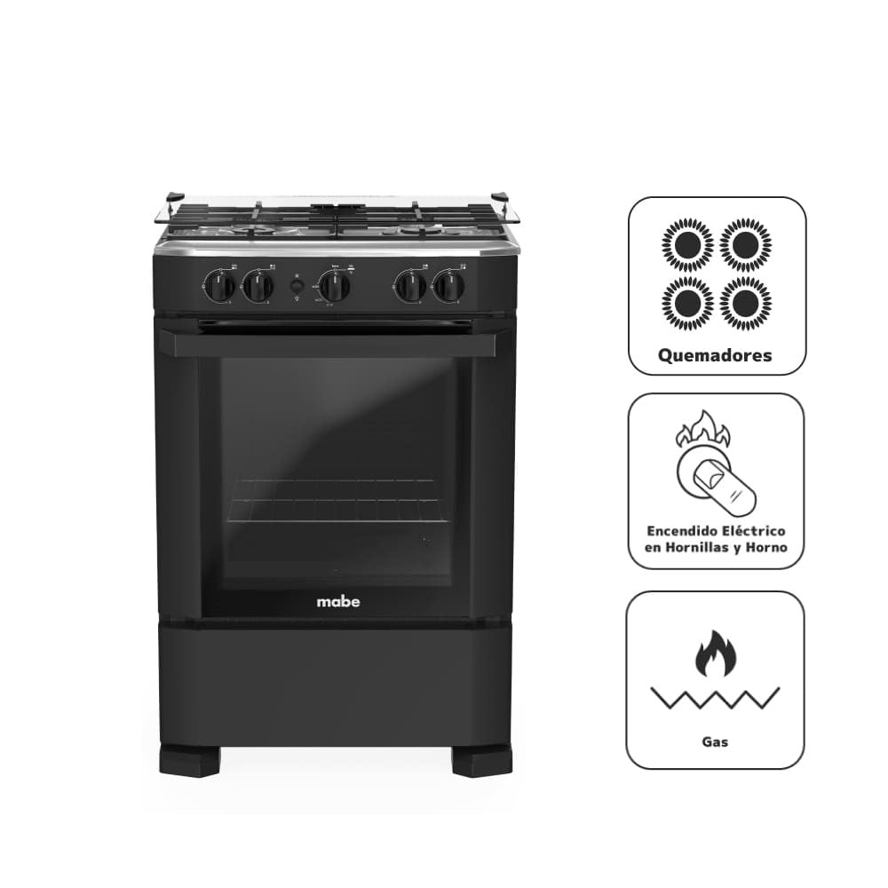 COCINA DE PIE A GAS 4 HORNILLAS CMP6040FN0 MABE NEGRO - 2