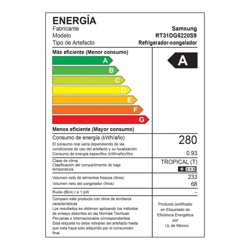 REFRIGERADORA SAMSUNG 301LT TOP FREEZER CON DISPENSADOR RT31DG5220S9PE SILVER - 7