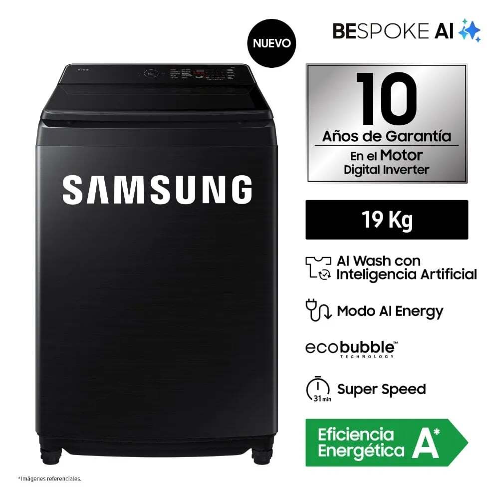 LAVADORA SAMSUNG AI WASH ECOBUBBLE 19KG NEGRA WA80F19S8BPE - 1