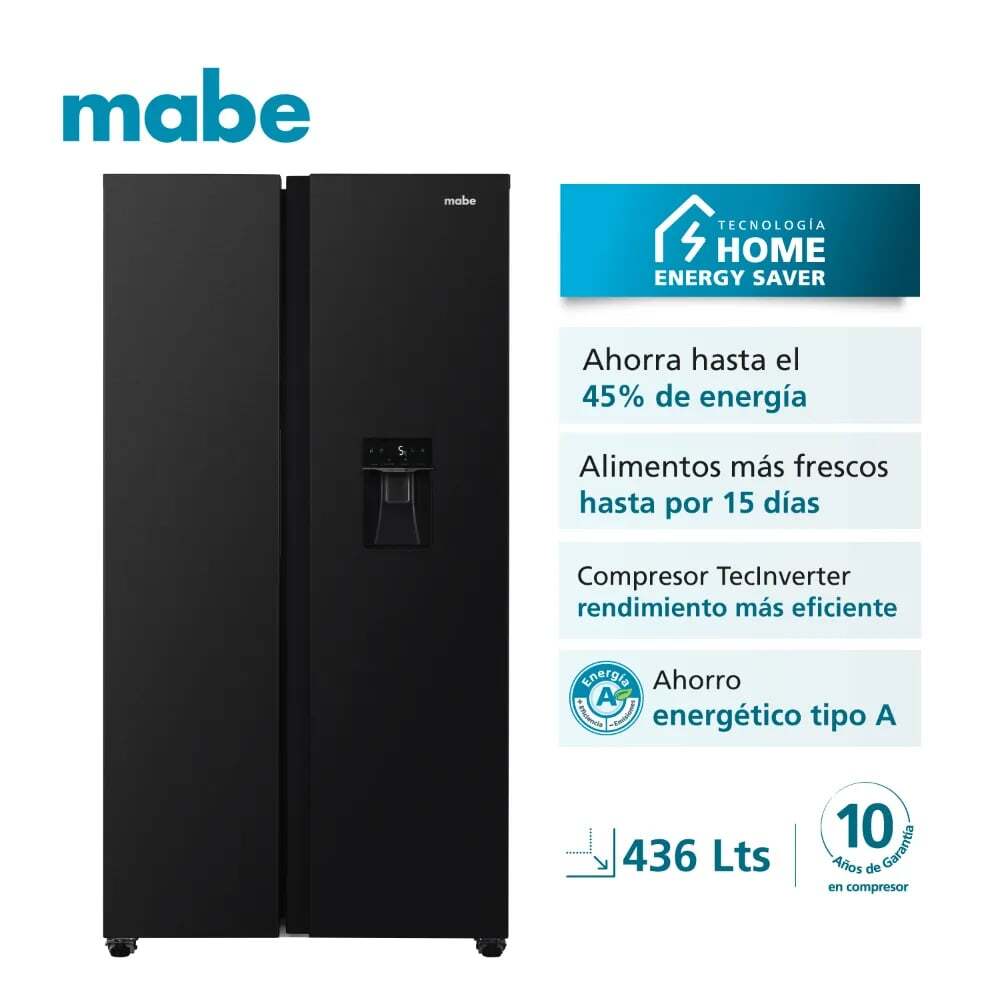 REFRIGERADORA SIDE BY SIDE TECINVERTER 436L BLACK MABE MSD480LMRPS0 - 1
