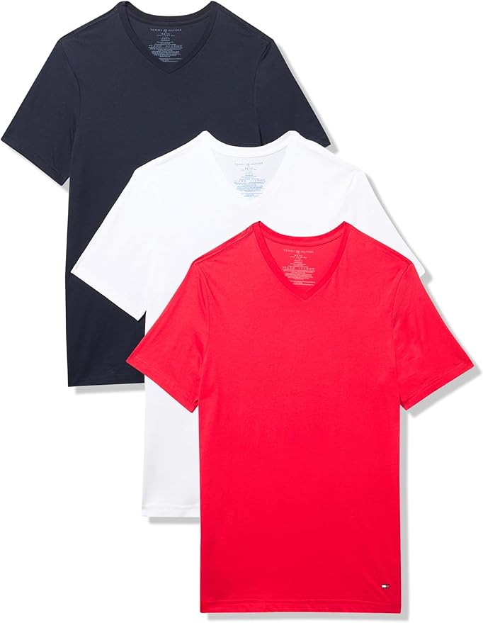 TOMMY HILFIGER PLAYERAS PARA HOMBRE DE ALGODÓN, 3 UNIDADES, CLÁSICAS, CON CUELLO EN V - 1