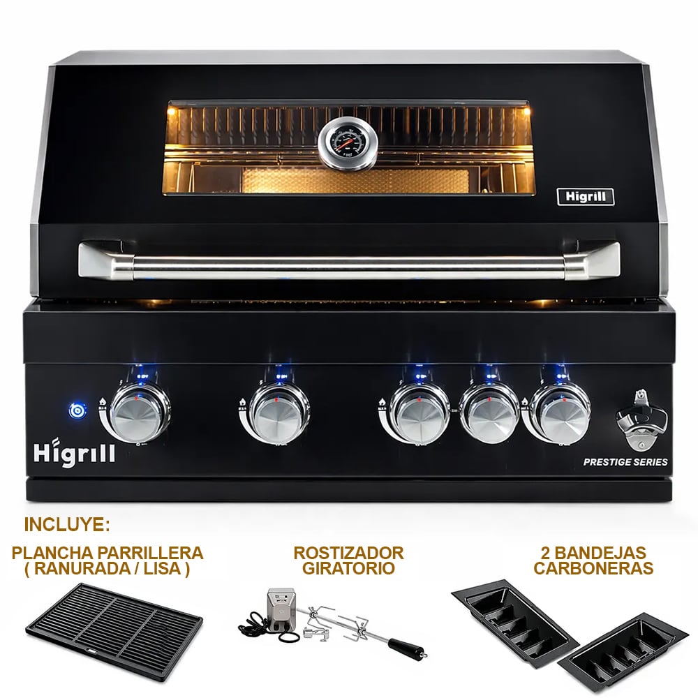 PARRILLA HIGRILL NEGRO A GAS MULTICOCCION 5 QUEMADORES EMBUTIR QUEMADOR INFRARROJO - 1