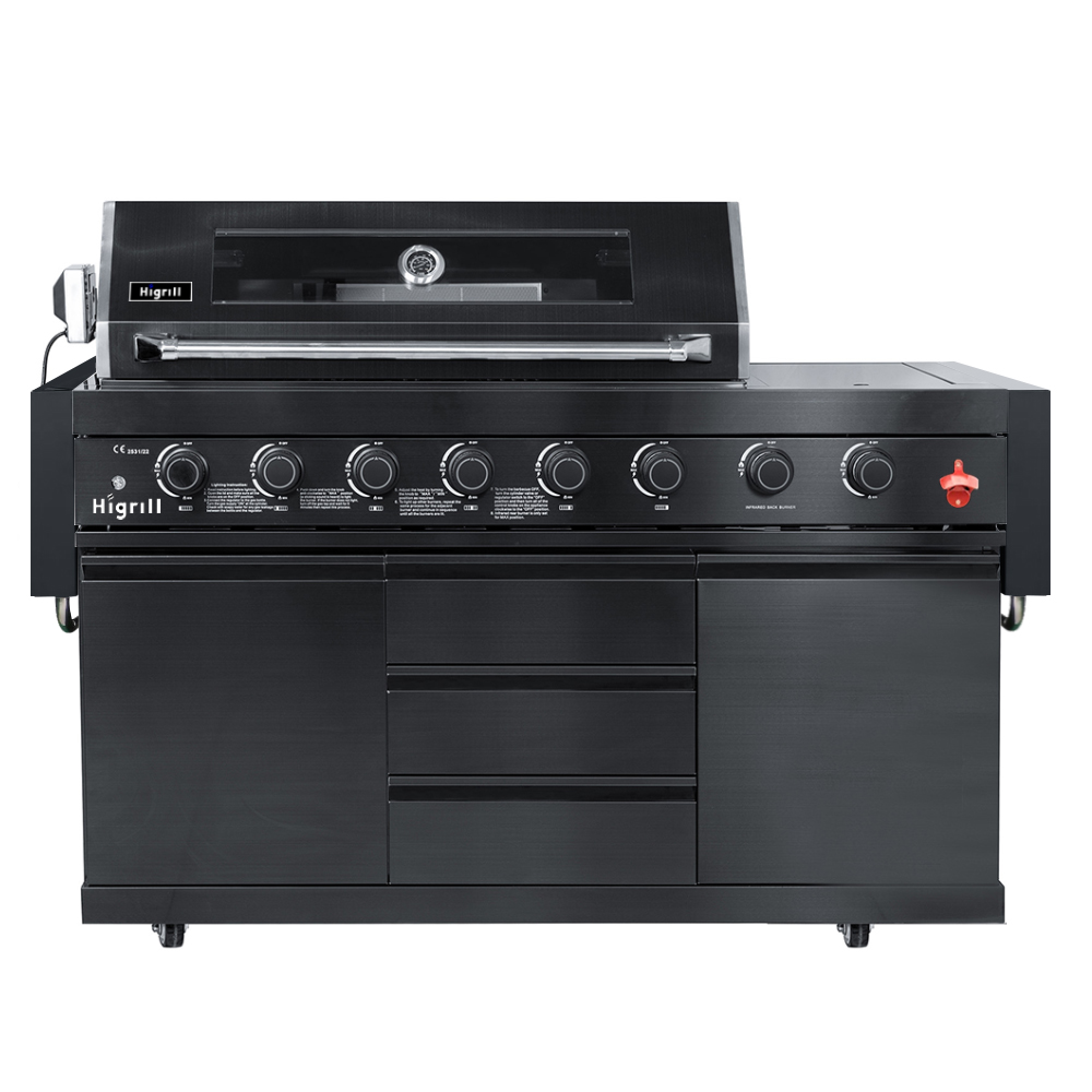 PARRILLA A GAS HIGRILL PRESTIGE SS BPI-F611 NEGRO MULTICOCCION 8 QUEMADORES CON QUEMADOR INFRARROJO Y GABINETE BAJO - 1