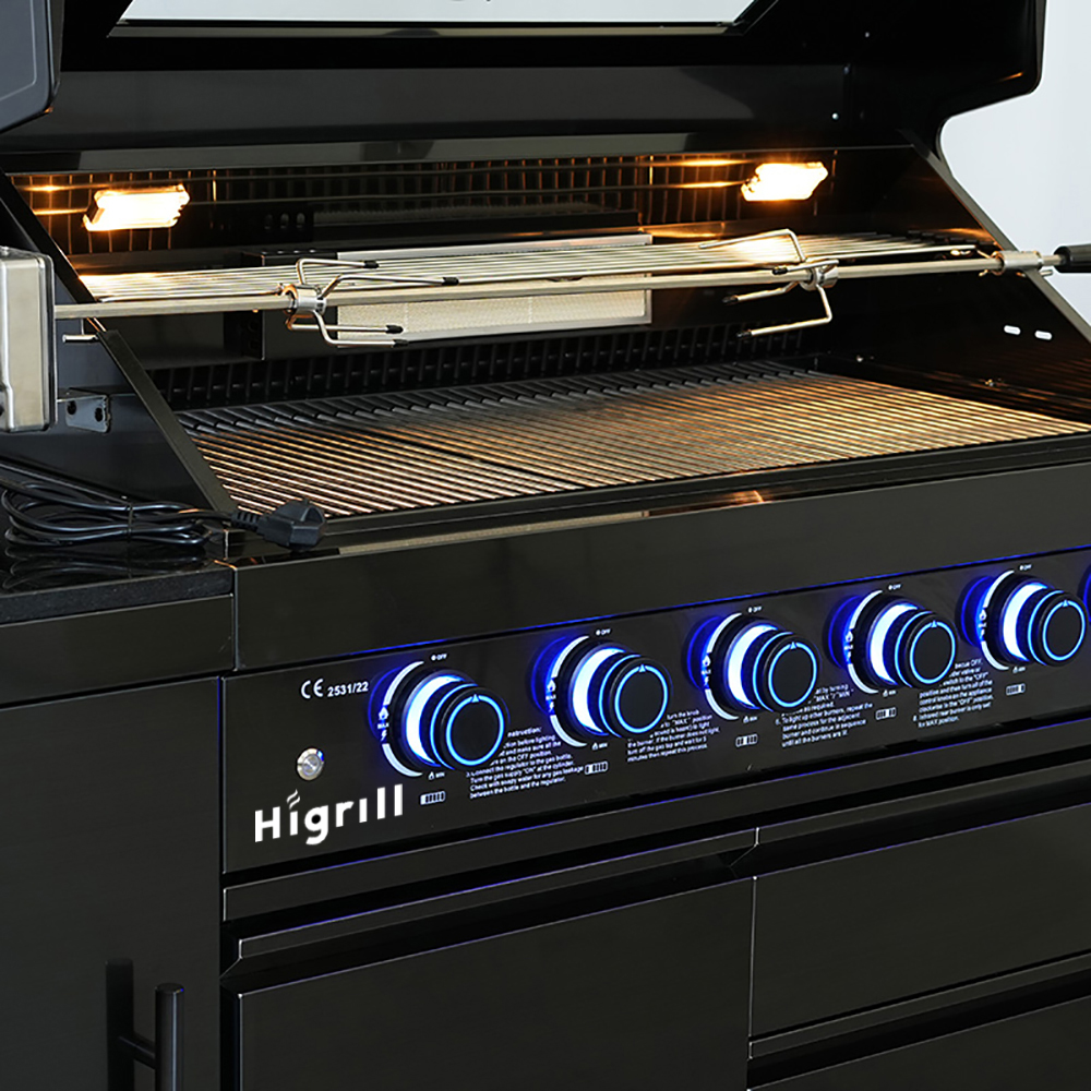 PARRILLA A GAS HIGRILL PRESTIGE SS BPI-F611 NEGRO MULTICOCCION 8 QUEMADORES CON QUEMADOR INFRARROJO Y GABINETE BAJO - 6