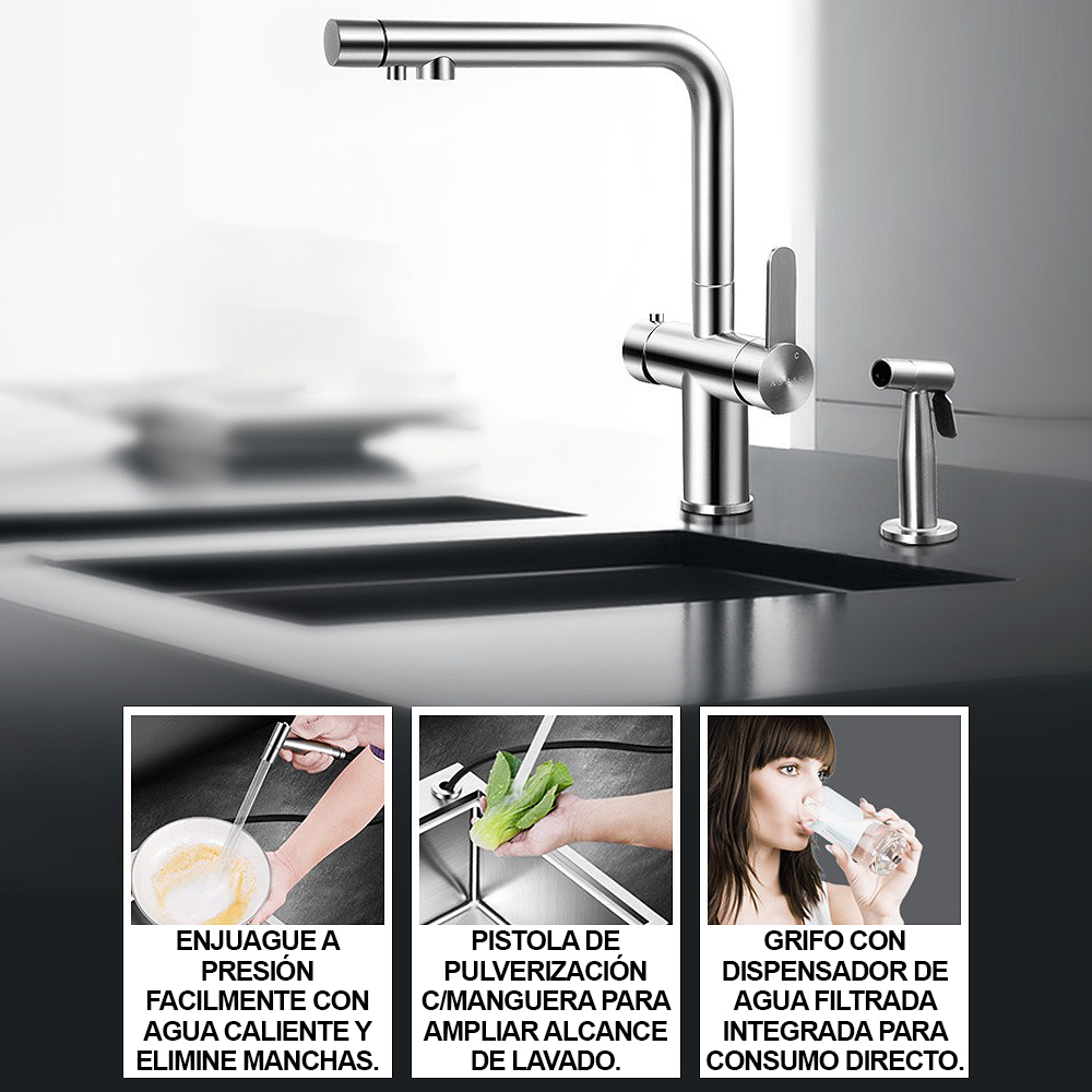 LAVADERO MULTIFUNCIONAL DE LUJO Y GRIFERÍA DUAL DE ACERO INOXIDABLE 304 CON DISEÑO ESCALONADO Y CUBETA PARA RESIDUOS 7 FUNCIONES - 8